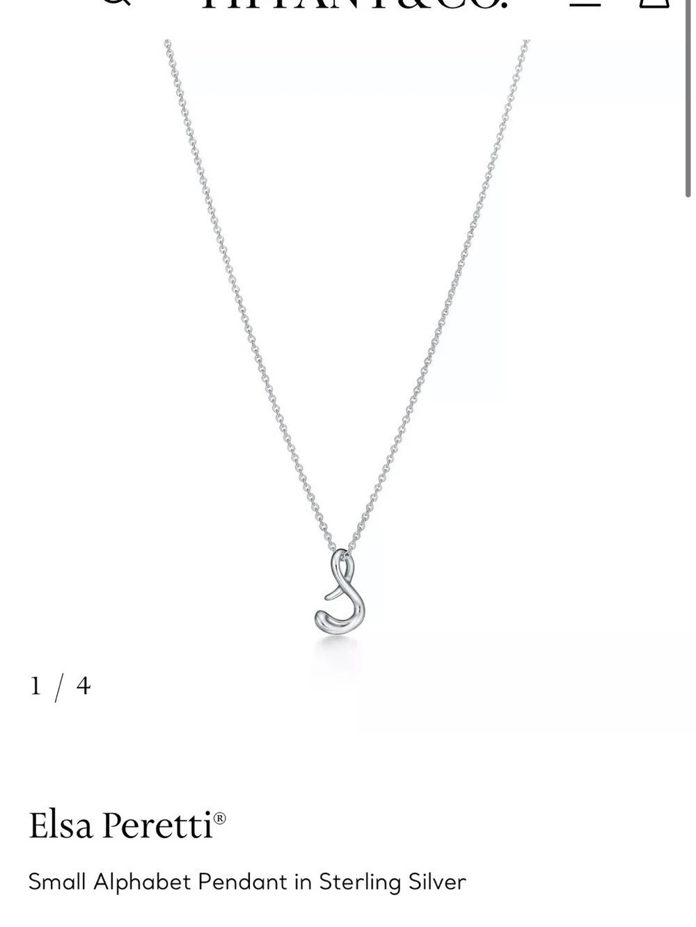 Tiffany & Co. Elsa Peretti Small Alphabet S Silver Pendant - Like New